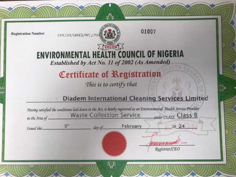 Environmental Health Council of Nigeria - Diadem International