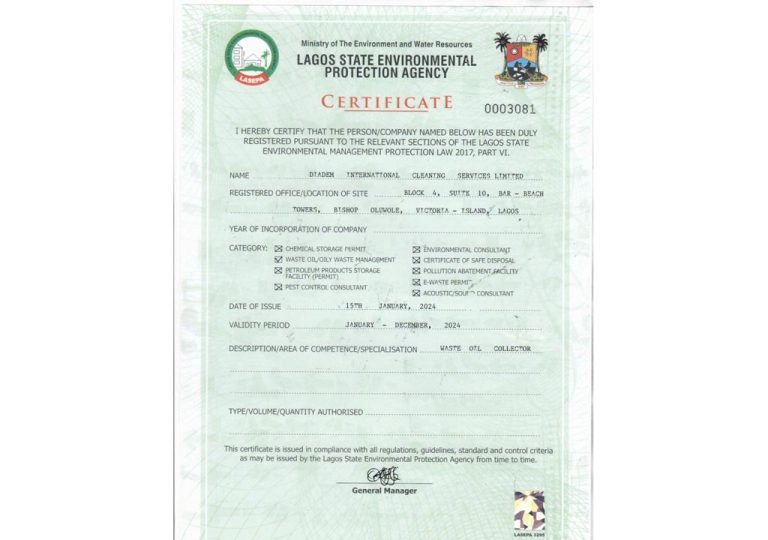 lagos stage environmental protection agency - diadem international