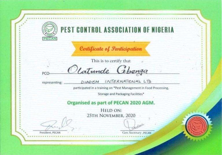 pest control association of nigeria - diadem international